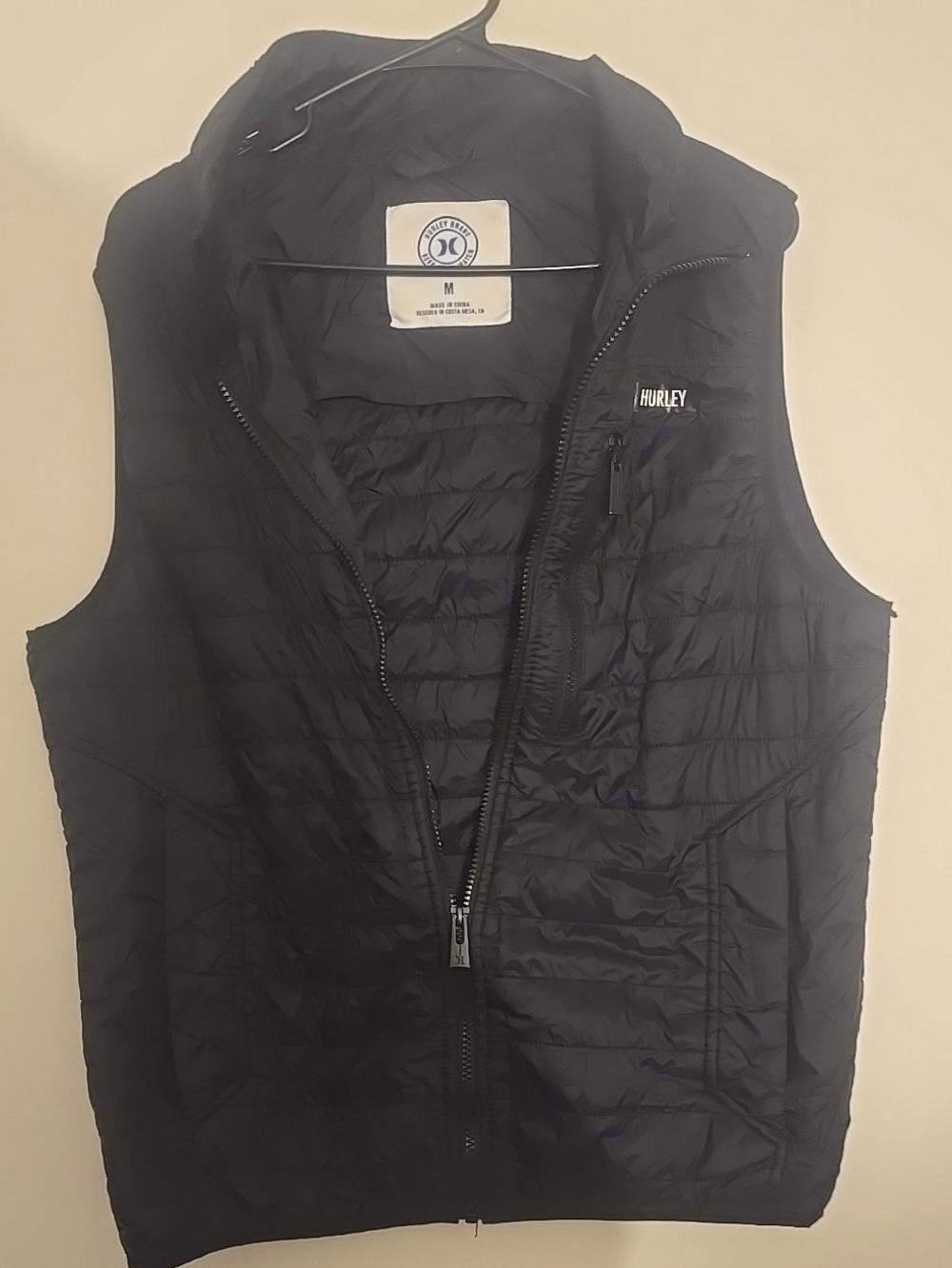 Hurley Black Quilted Hooded Puffer Vest